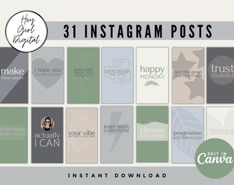 31 modelli Positività Instagram Canva / Modelli per social media / Modelli Boho motivazionali / Post su Instagram, Modelli di storie / Verde