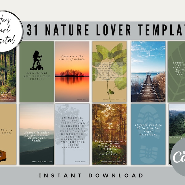 32 Nature Lover Instagram Templates | Gardening Social Media Templates | Nature Canva Templates | Outdoors Post and Story Templates