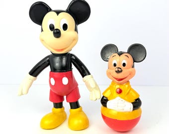 Vintage Micky Maus Figuren: 1975 Biegepuppe & Weeble Wackelpuppe