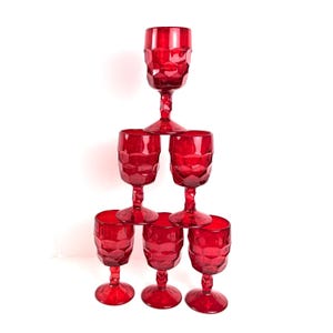 Vintage Viking Ruby Red Wine Goblets - Georgian Pattern, Set of 6
