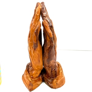 Vintage MCM Hand Carved Wooden Praying Hands.  Onepiece 6” Tall. Handmade. Original Hand Created. Wooden Praying Hands