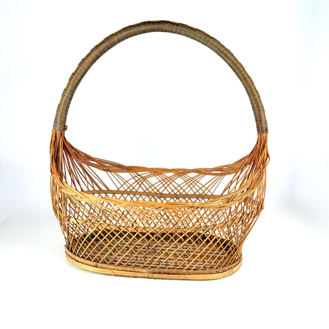 Rectangle Reed Baskets Vintage Narrow Oval Woven Reed Basket With Handle -handmade Boho Decor ...