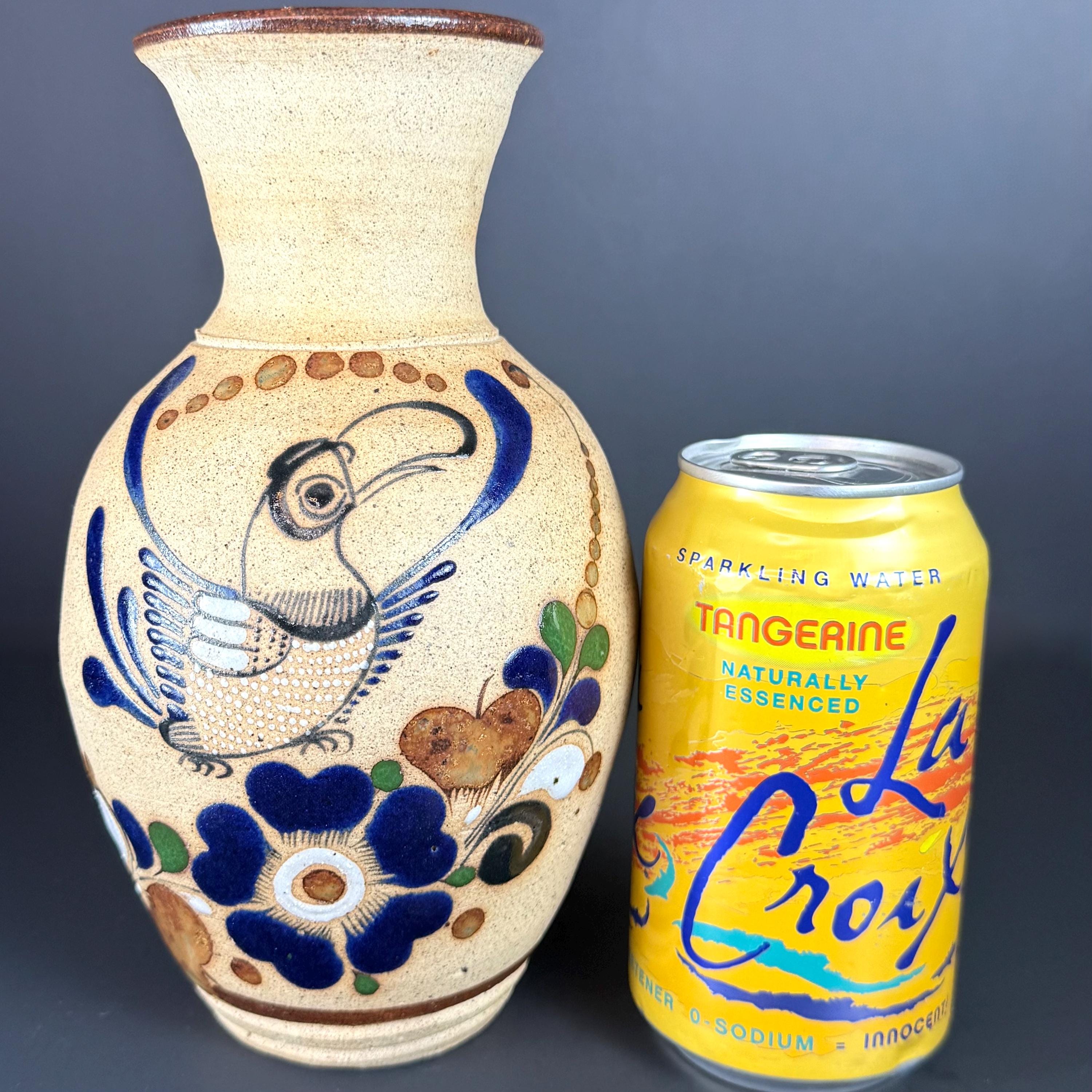Vintage Talavera Pottery Vase: Mexican Folk Art Bird & Butterfly