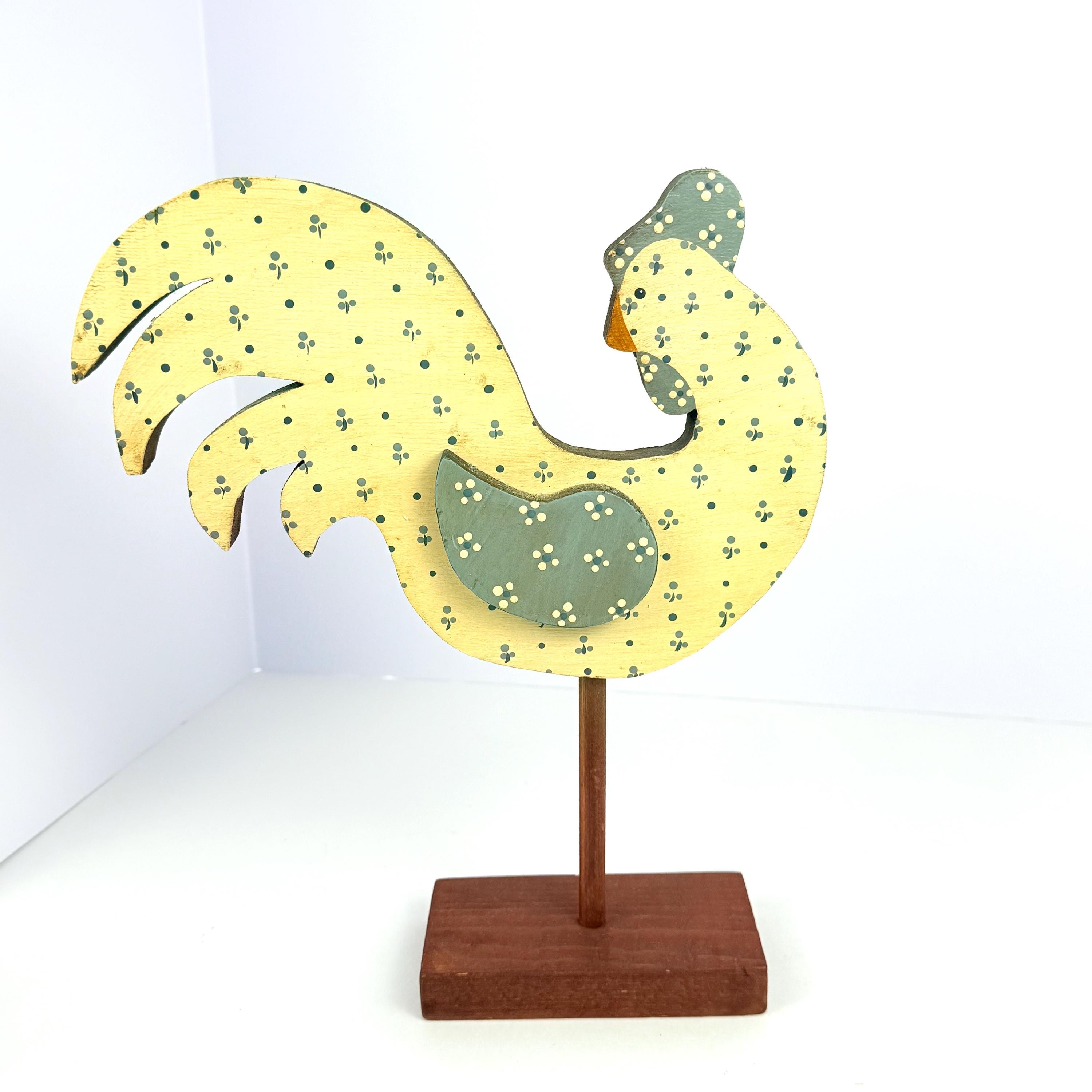 希少 Svenskt Tenn 真鍮 オブジェ 鳥 北欧　ガリーナ ルースター Vintage Hand Made Wooden Rooster on Stand, Two Tone, Folk Art 11.5