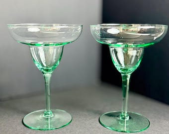 Vintage Classic Crisa Margarita Handblown Crystal Green Glass Set Of 2 Mint Condition