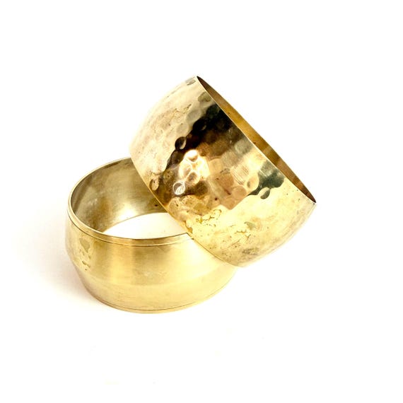 Vintage Hand Hammered Brass Bangles, Geometric and Hammered Look Patina Set