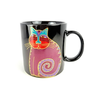 Vintage Laurel Burch Mythical Cat Coffee Mug - Gold Trim Accent