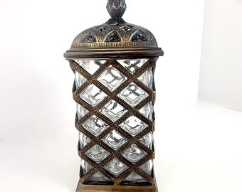 Vintage Bronze Käfig-Apothekerglas mit Blasenmuster