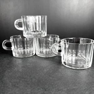 Juego de 4 tazas de café expreso Bormioli vintage con paneles de vidrio transparente Vitrosax Italia
