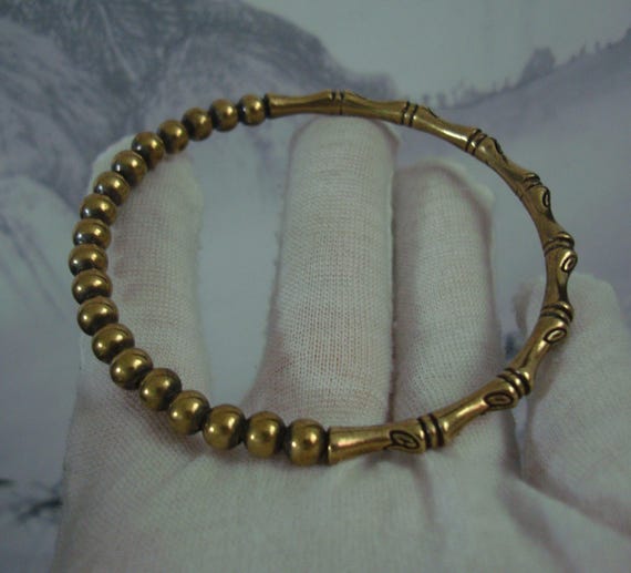 Retro Large Solid Brass Handmade Bamboo Joint wit… - image 1