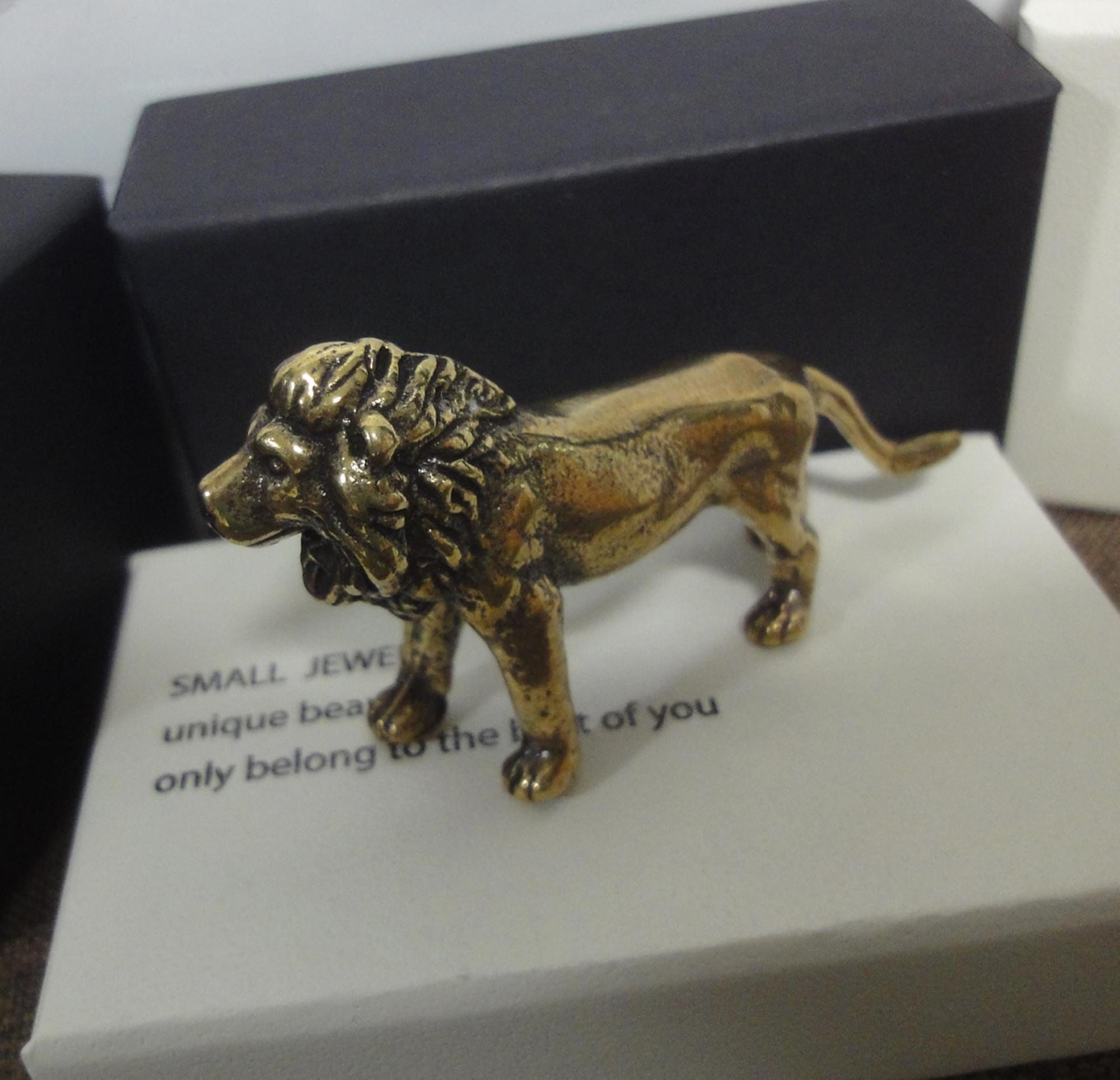 Retro Solid Brass Strong Male Lion Statue Figurine Home Ornament With ...