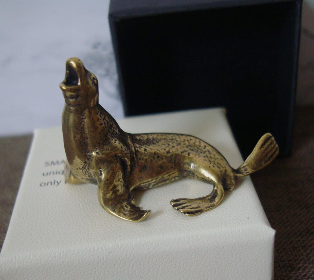 Retro Solid Brass Sea Lion Figurine Sculpture Home Statue Ornament With ...