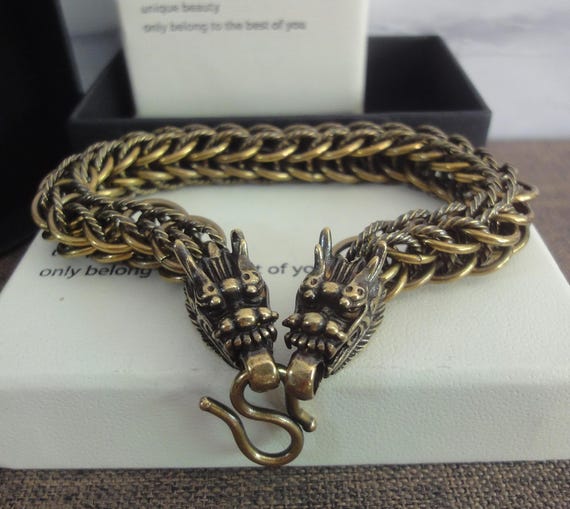 Antiqued Solid Brass Two Dragons Figurine Statues… - image 1