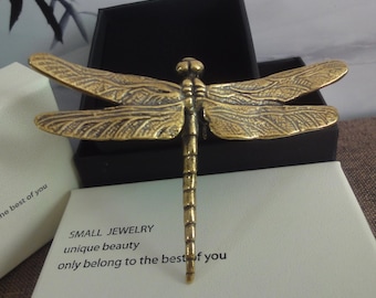 Retro Solid Brass Dragonfly Insect Figurine Statue Home Ornament with Gift Box