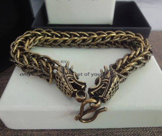 Antiqued Solid Brass Two Dragons Figurine Statues… - image 5