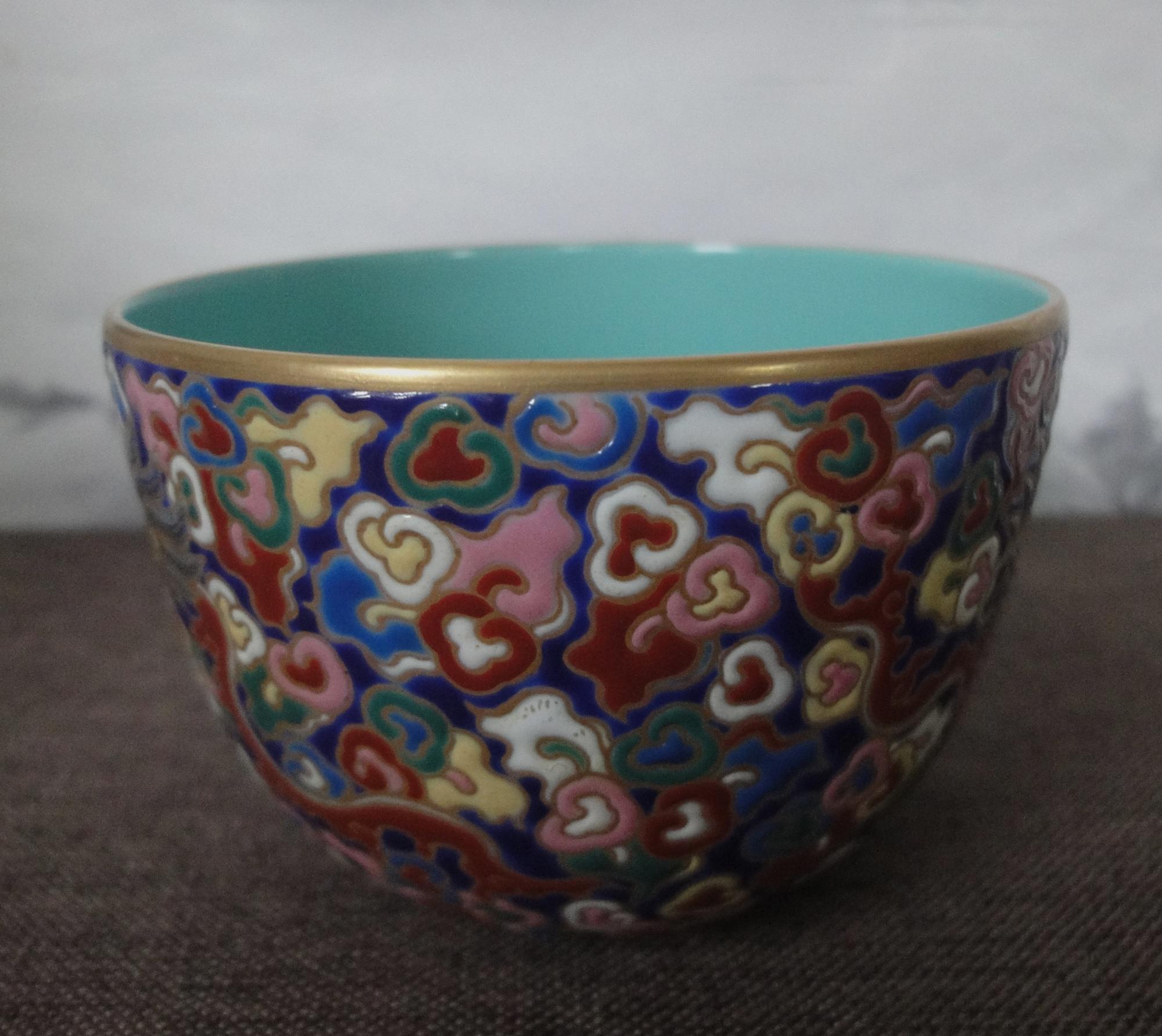 What Is Gilt Rim Antique Chinese Hand Painted Kylin Cloisonne Porcelain Bowl Gilt Rim ...