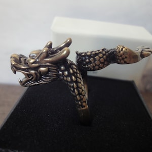 Retro Solid Brass Dragon Head Statue Ring 17MM US 7 with Gift Box