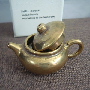 Vintage Brass Teapot Figurine Small Handle Tea Pot Desk Decor with Gift Box