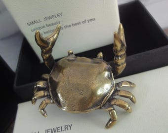 Retro Solid Brass Sculpture Crab Statue Figurine Pen Rest Stand with Gift Box