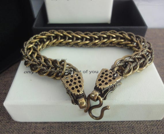 Antiqued Solid Brass Two Dragons Figurine Statues… - image 4