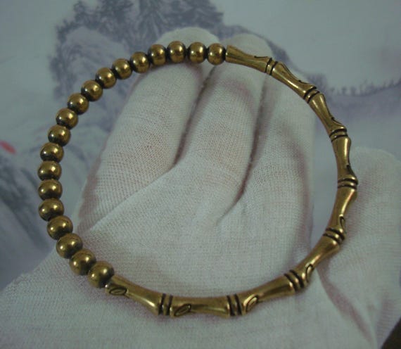 Retro Large Solid Brass Handmade Bamboo Joint wit… - image 4