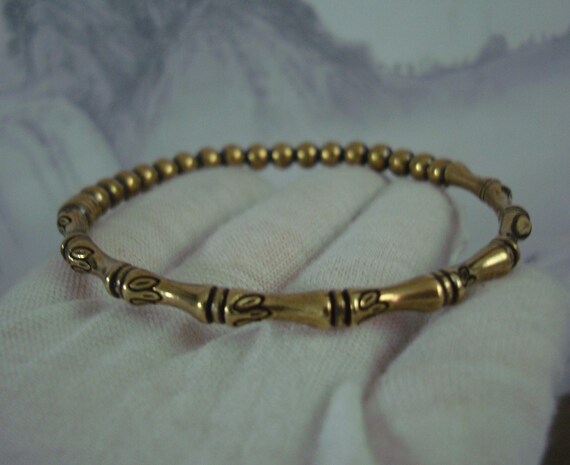 Retro Large Solid Brass Handmade Bamboo Joint wit… - image 5