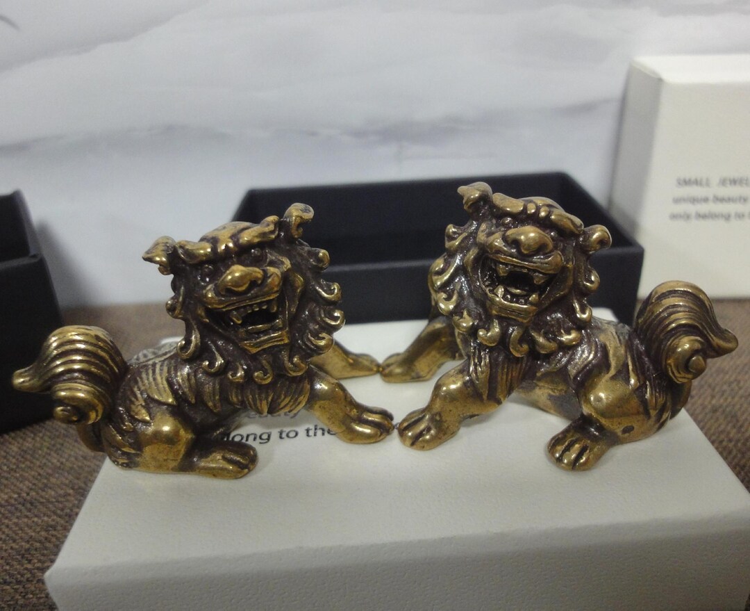 Pair of Retro Solid Brass Lion Statues Figurines: Home Ornament - Etsy ...