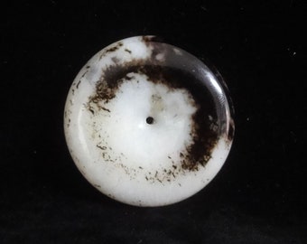 Fine Old Chinese Hand Carving White with Black Nephrite Jade Round Pendant