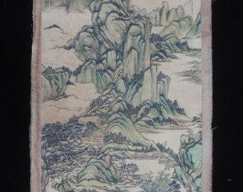 Old Very Large Chinese Hand Painting Landscape on Paper Signed "WangYuanQi"