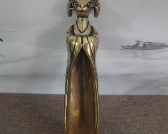 Retro Solid Brass Statue Goat Figurine Sculpture Tea Spoon Home Ornament