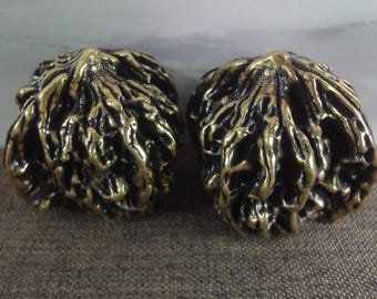 Retro Brass Walnuts Statues Stress Balls Pair Unique Desk Paperweights