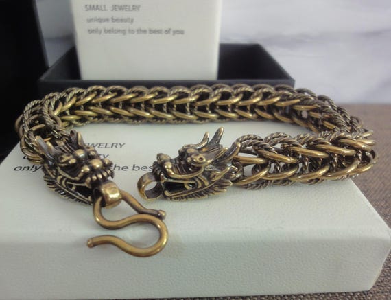 Antiqued Solid Brass Two Dragons Figurine Statues… - image 2