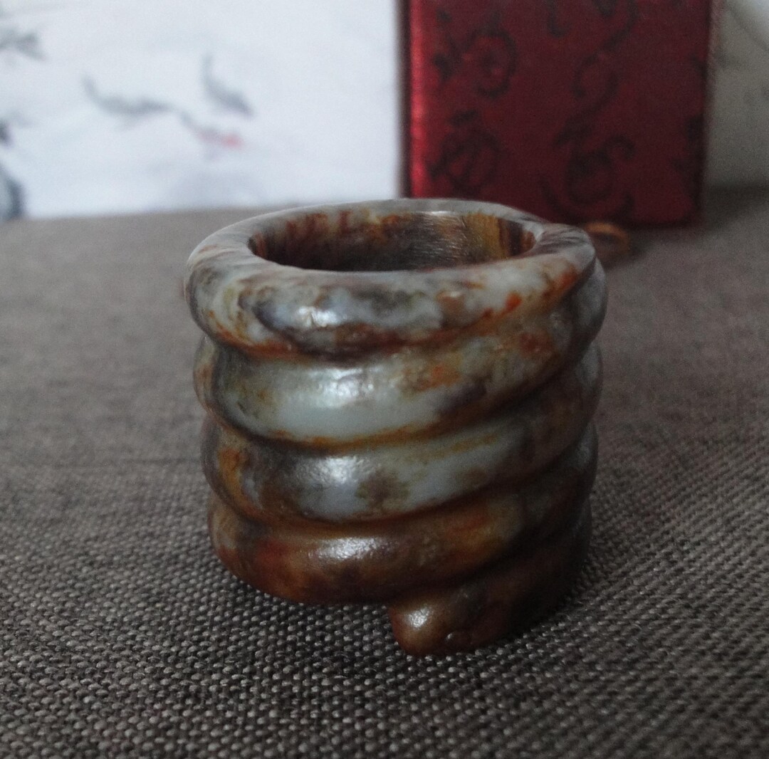22MM Rare Large Old Chinese Hand Carving Entwined Ropes Jade Ring With ...