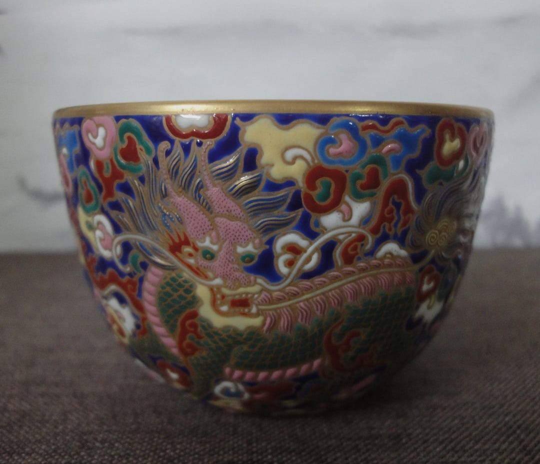 What Is Gilt Rim Antique Chinese Hand Painted Kylin Cloisonne Porcelain Bowl Gilt Rim ...