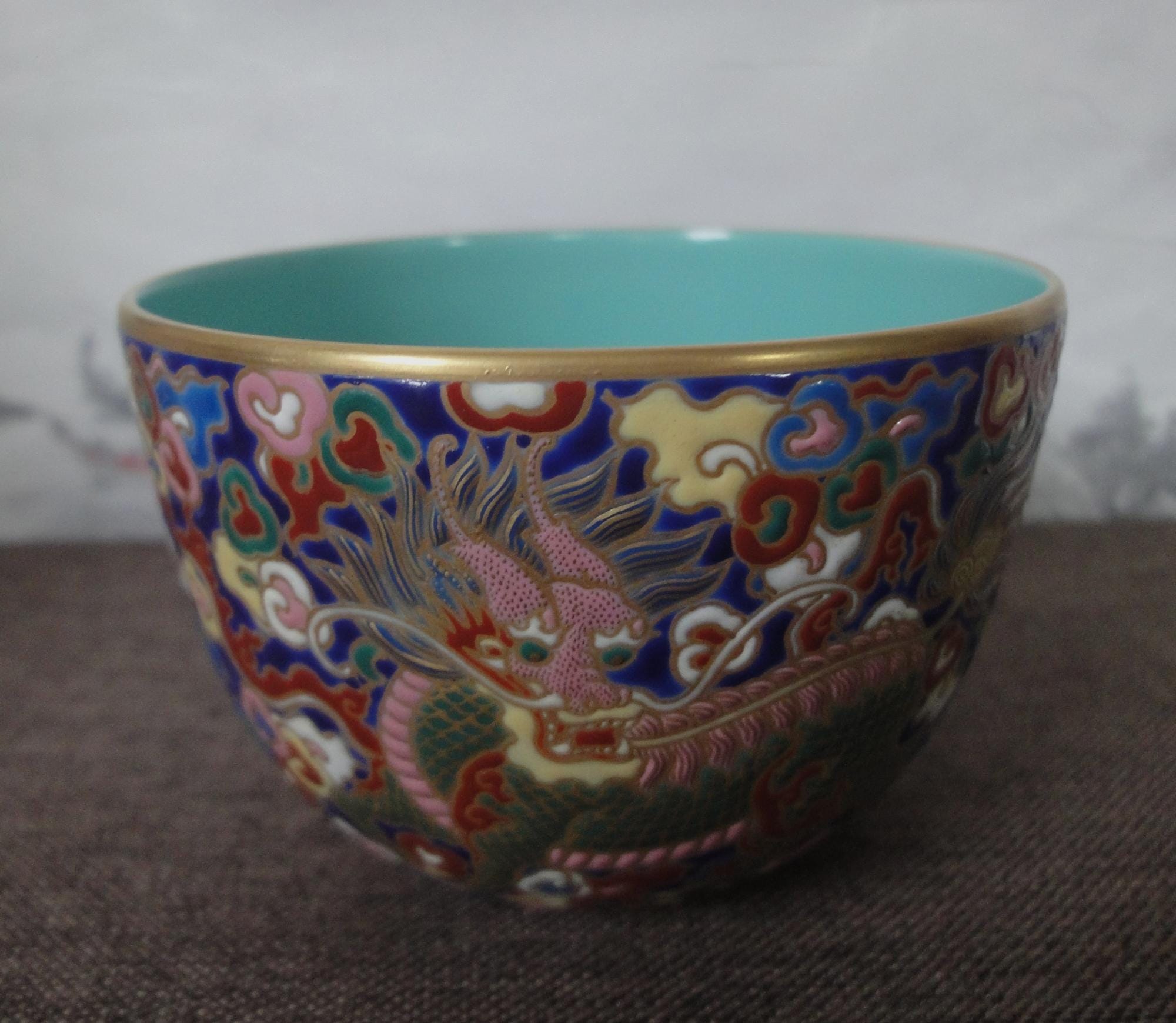 What Is Gilt Rim Antique Chinese Hand Painted Kylin Cloisonne Porcelain Bowl Gilt Rim ...