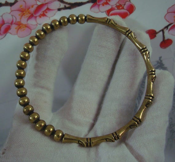 Retro Large Solid Brass Handmade Bamboo Joint wit… - image 3