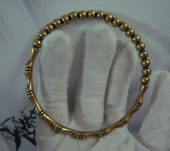 Retro Large Solid Brass Handmade Bamboo Joint wit… - image 2