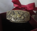 Vintage Brass Phoenix Carving Women Belt Loop Belt Buckle with Red Gift Box