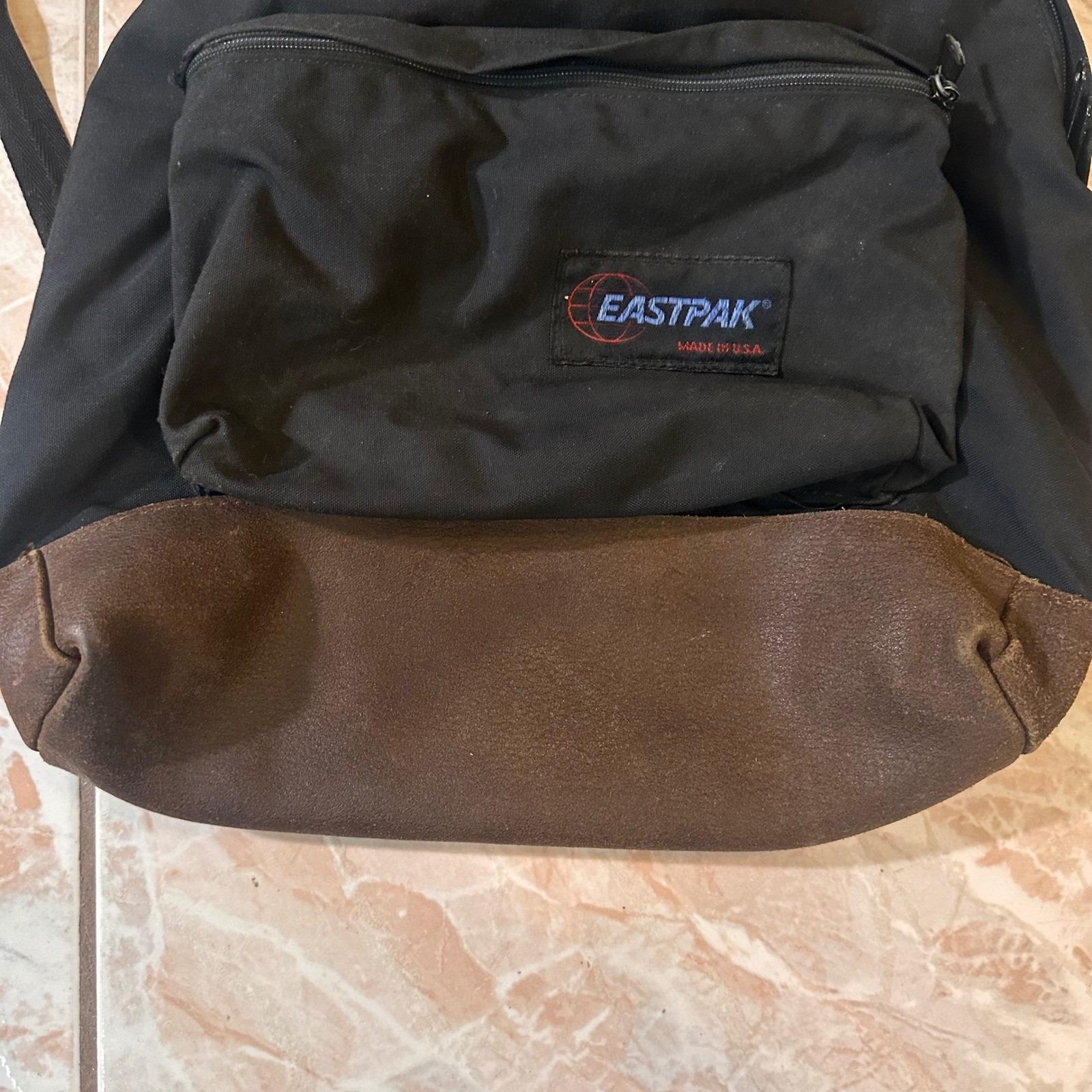 Eastpak Backpack Black Leather Bottom Made in USA Vintage Daypack