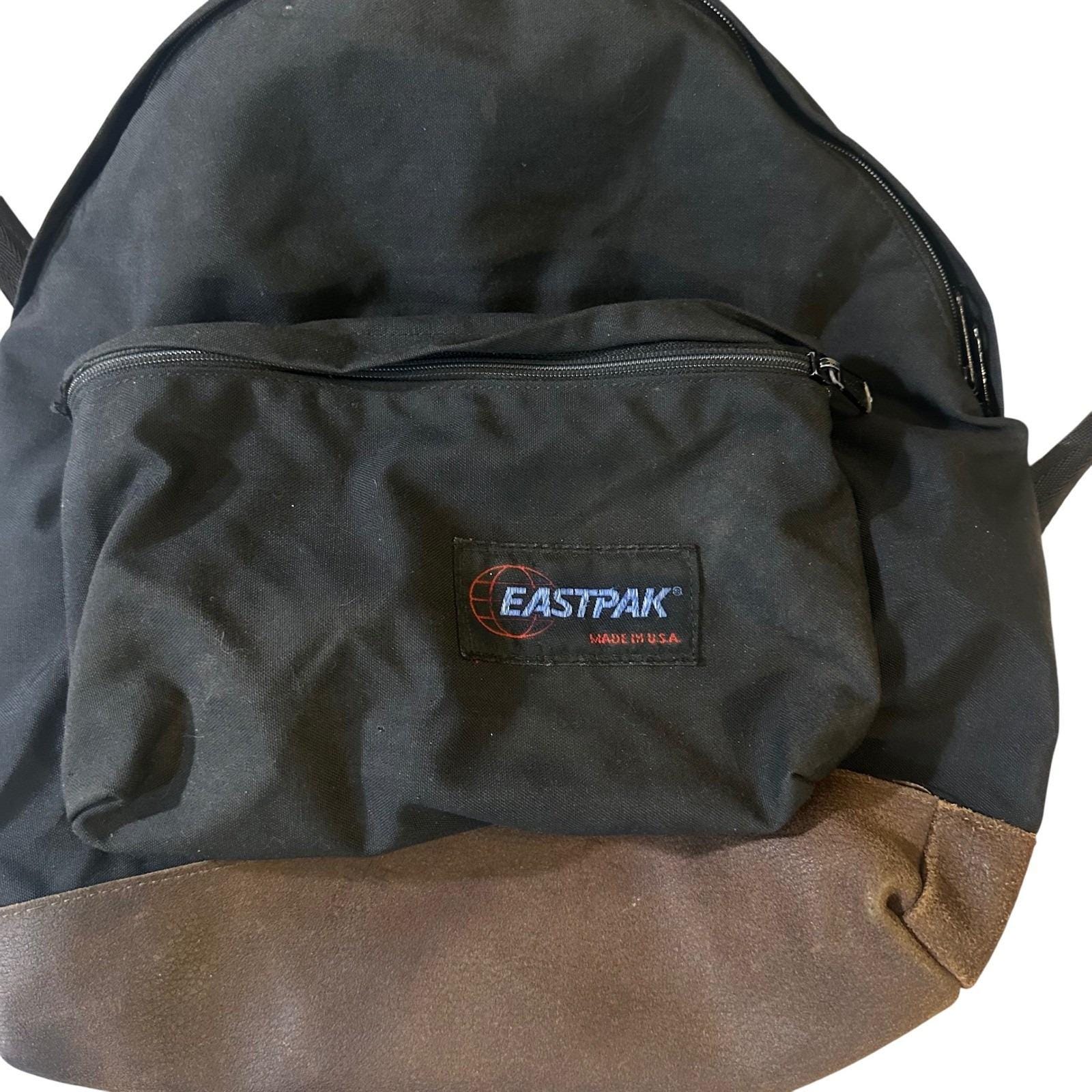 Eastpak Backpack Black Leather Bottom Made in USA Vintage Daypack