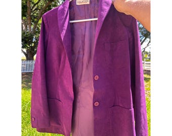 Vintage Halston Sportswear Purple Suede Blazer Jacket Magenta ILGWU Size 8