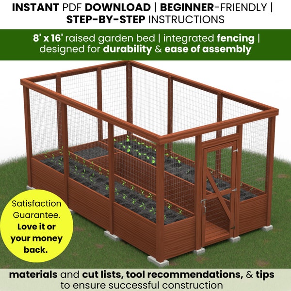 Raised Garden Bed With Fence - Etsy