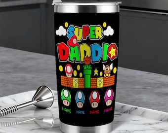 Papa appartient à Super Daddio gobelet personnalisé 20 oz, cadeau fête des pères pour papa, gobelet prénom personnalisé, cadeau gamer papa, tasse Super Daddio