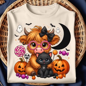 Cute Highland Cow Halloween PNG, Retro Spooky Cow Clipart, Funny Ghost Cow PNG, Fall Halloween Sublimation, Cow Halloween Art
