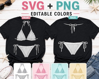 Bikini Set SVG & PNG, Front and Back Summer Shirt Design, Digital Download
