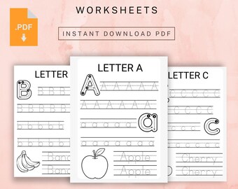 26 Uppercase Lowercase Alphabet Tracing Worksheets | Printable Preschool-Kindergarten Handwriting Pages Letter Tracing Worksheets A4 Pages