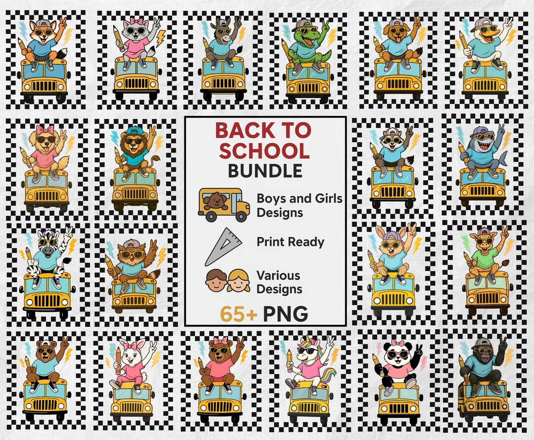 65+ Back to School Animal Pngs | Kids First Day Bundle | Cute Clipart ...
