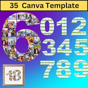 Editable Canva template for a numbered photo collage frame: 0-9, ideal for birthdays, anniversaries, stories