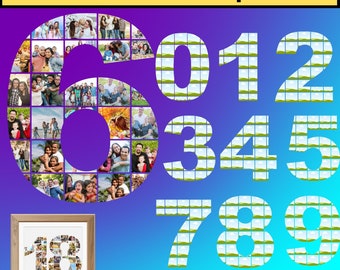 Editable Canva template for a numbered photo collage frame: 0-9, ideal for birthdays, anniversaries, stories