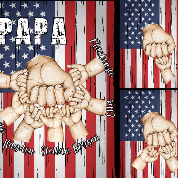 Bundle Personalized Father's Day Fist Bump Set Flag America, Father's Day, Fathers and Childs Hands Png, Baby Toddler Kid Dad Fist Bump Png
